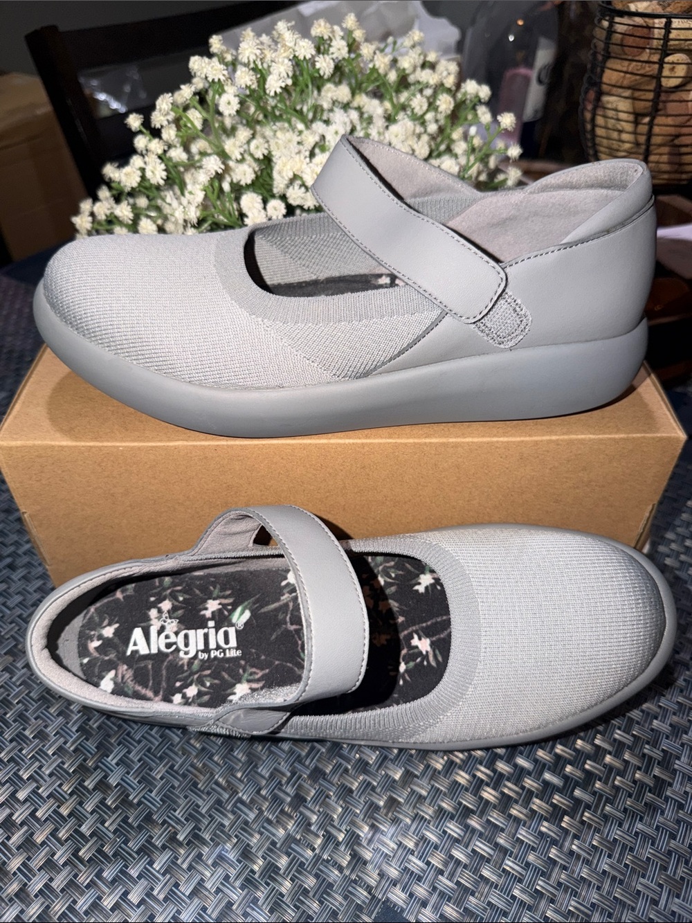 Alegria Gray Mary Jane Slip-On with Adjustable Strap